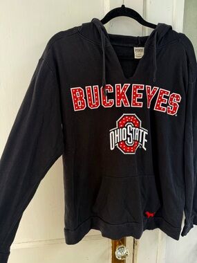 PINK Buckeyes Ohio State Black Hoodie with Bedazzled Logo